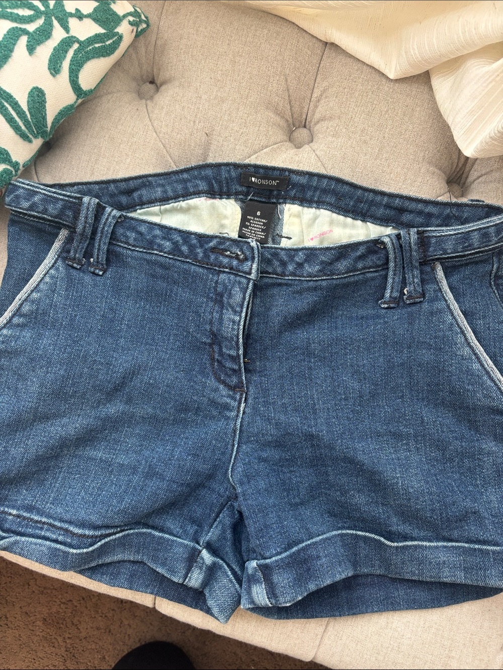 I Heart Ronson Blue Rolled Hem Denim Shorts